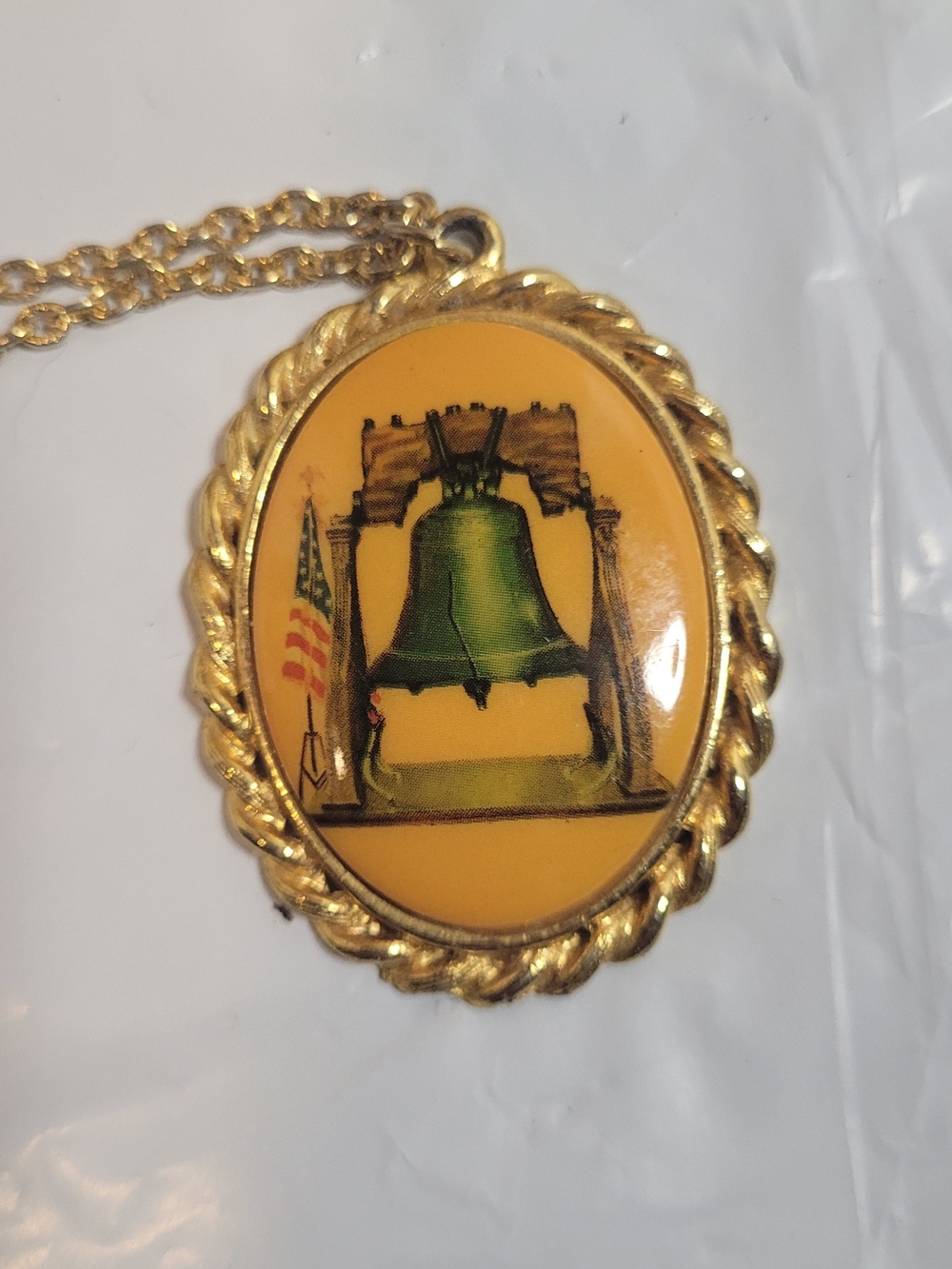 Vintage Liberty Bell Pendant On Chain Bicentennial (C17)